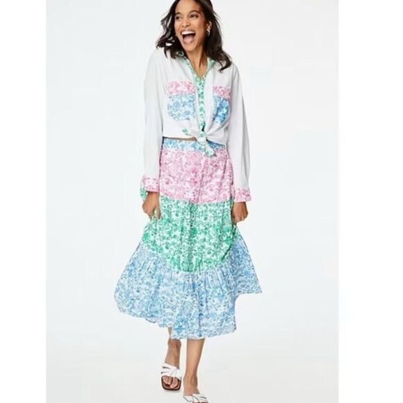 Roller Rabbit aitona carlisa tiered floral maxi skirt Large - Picture 1 of 9